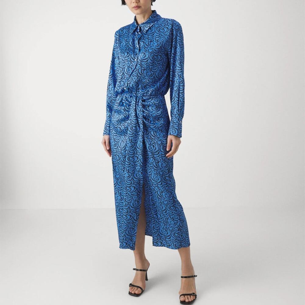 MARELLA Blue Patterned Midi Shirt Dress